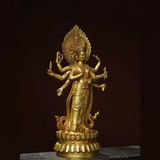  Tượng Quan Âm Chuẩn Đề Bằng Đồng Mạ Vàng Đài Sen BKMECN-10272 