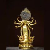  Tượng Quan Âm Chuẩn Đề Bằng Đồng Mạ Vàng Đài Sen BKMECN-10272 