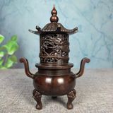  Lư Xông Trầm Bằng Đồng Hình Tháp Lầu Chạm Rồng Cổ Sưu Tầm BKMECN-10307 