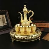  Bộ Bình Cung Đình Kèm 6 Ly Và Khay Tròn Bằng Đồng Vàng BKMECN-10387 