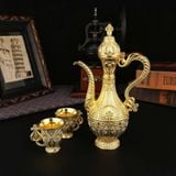  Bộ Bình Cung Đình Kèm 6 Ly Và Khay Tròn Bằng Đồng Vàng BKMECN-10387 