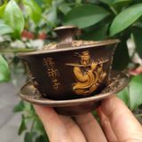  Bát Trà Cung Đình Bằng Đồng Hun Nâu Chạm Nổi Hàn Tương Tử Sưu Tầm BKMECN-10393 