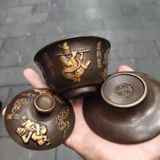  Bát Trà Cung Đình Bằng Đồng Hun Nâu Chạm Nổi Hàn Tương Tử Sưu Tầm BKMECN-10393 