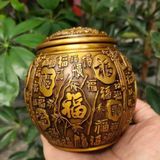  Hũ Trà Đồng Vàng Chạm Nổi Bách Phúc Cổ Điển Sưu Tầm BKMECN-10397 