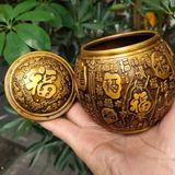  Hũ Trà Đồng Vàng Chạm Nổi Bách Phúc Cổ Điển Sưu Tầm BKMECN-10397 