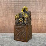  Ấn Triện Tam Long Trầm Hương Bằng Đồng Hun Cổ Điểm Kim BKMECN-10402 