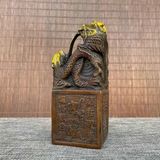  Ấn Triện Tam Long Trầm Hương Bằng Đồng Hun Cổ Điểm Kim BKMECN-10402 