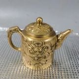  Ấm Trà Đồng Vàng Cổ Chạm Nổi Long Phụng Cát Tường BKMECN-10410 
