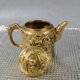  Ấm Trà Đồng Vàng Cổ Chạm Nổi Long Phụng Cát Tường BKMECN-10410 