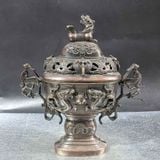  Lư Đốt Trầm Bằng Đồng Hun Nâu Cổ Dáng Chân Cao BKMECN-10426 