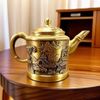  Ấm Trà Đồng Vàng Hoàng Gia Dáng Trụ Chạm Nổi Sơn Thủy Lâu Đài  BKMECN-10471 