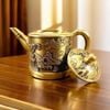  Ấm Trà Đồng Vàng Hoàng Gia Dáng Trụ Chạm Nổi Sơn Thủy Lâu Đài  BKMECN-10471 