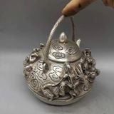  Ấm Trà Đồng Mạ Bạc chạm nổi Bát Tiên BKMECN-9489 