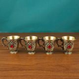  Bộ Ấm Ly Đồng Dáng Cao Đính Đá Ruby Hoàng Gia BKMECN-9667 