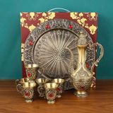  Bộ Ấm Ly Đồng Dáng Cao Đính Đá Ruby Hoàng Gia BKMECN-9667 