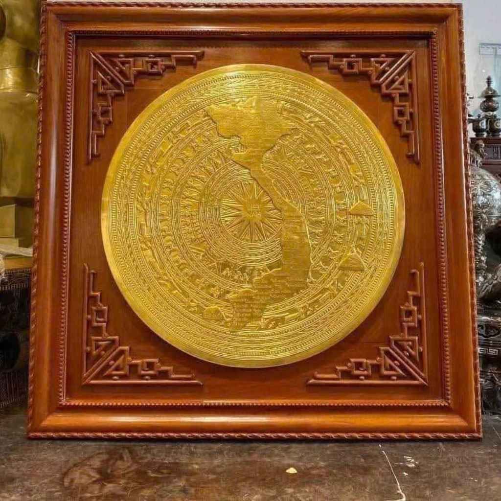  Tranh Mặt Trống Đồng Mạ Vàng Khung Gỗ Tần Bì BKMEVN-9691 