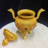  Lư Hương Đồng Mạ Vàng Tai Vạc Đính Ngọc Thủ Công BKMECN-9765 