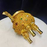  Lư Hương Đồng Mạ Vàng Tai Vạc Đính Ngọc Thủ Công BKMECN-9765 