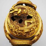  Lư Trầm Đồng Vàng Rồng Cuộn Cao 14cm BKMECN-9824 