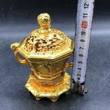  Lư Xông Trầm Đồng Vàng Cao 12cm Sưu Tầm BKMECN-9959 