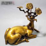  Cặp Tượng Hươu Ngậm Linh Chi Đồng Vàng Đẹp BKMECN-9976 