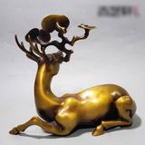  Cặp Tượng Hươu Ngậm Linh Chi Đồng Vàng Đẹp BKMECN-9976 