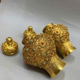  Cặp Choé Thờ Đồng Vàng Mỹ Nghệ Khảm Đá Quý Sưu Tầm BKMECN-9991 