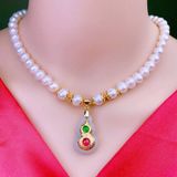  Vòng cổ ngọc trai 9 ly mix vàng non 