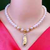  Vòng cổ ngọc trai 9 ly mix vàng non 