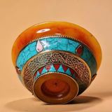  Bát Ngọc Bích Vàng Cam Khảm Nạm Đá Quý BKSTCN-9489 