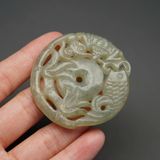  Mặt Dây Chuyền Ngọc Bích Song Ngư Chạm Khắc BKSTCN-9494 