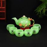  Bộ Ấm Chén Ngọc Xanh Cánh Sen Khảm Hoa Mẫu Đơn BKSTCN-9619 