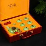  Bộ Ấm Chén Ngọc Xanh Cánh Sen Khảm Hoa Mẫu Đơn BKSTCN-9619 
