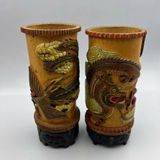  Cặp Hộp Đựng Bút Tre Chạm Rồng Phượng Sưu Tầm Hoài Cổ BKWOCN-9301 