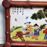  Khay Trà Gỗ Dáng Đốt Trúc Khảm Sứ Nhi Đồ Cổ Sưu Tầm BKWOCN-9316 