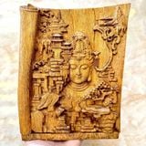  Tranh Trầm Hương Nhất Tâm Bái Phật Đục Tinh Xảo Kèm Đế Gỗ BKWOCN-9330 