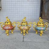  Lư đồng công trầm song long pháp lam BKMECN-10357 
