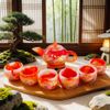  Bộ ấm chén ngọc hoạ tiết chim công đủ màu sắc 