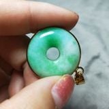  Khấu Bình an Ngọc Bích Bọc vàng 18k BKJECN-9506 