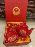  Bộ ấm chén Quốc hội Việt Nam Gốm Sứ Bát Tràng Dát Vàng In Logo BKCECN-10588 