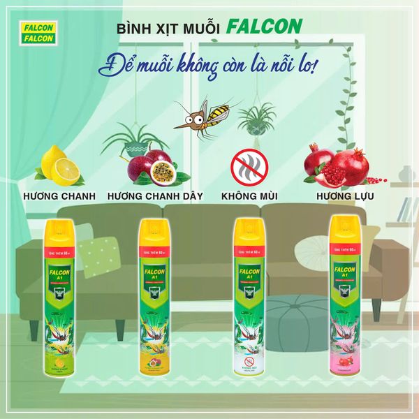  Bình xịt muỗi FALCON A1 600ml không mùi + Tặng thêm 60ml 