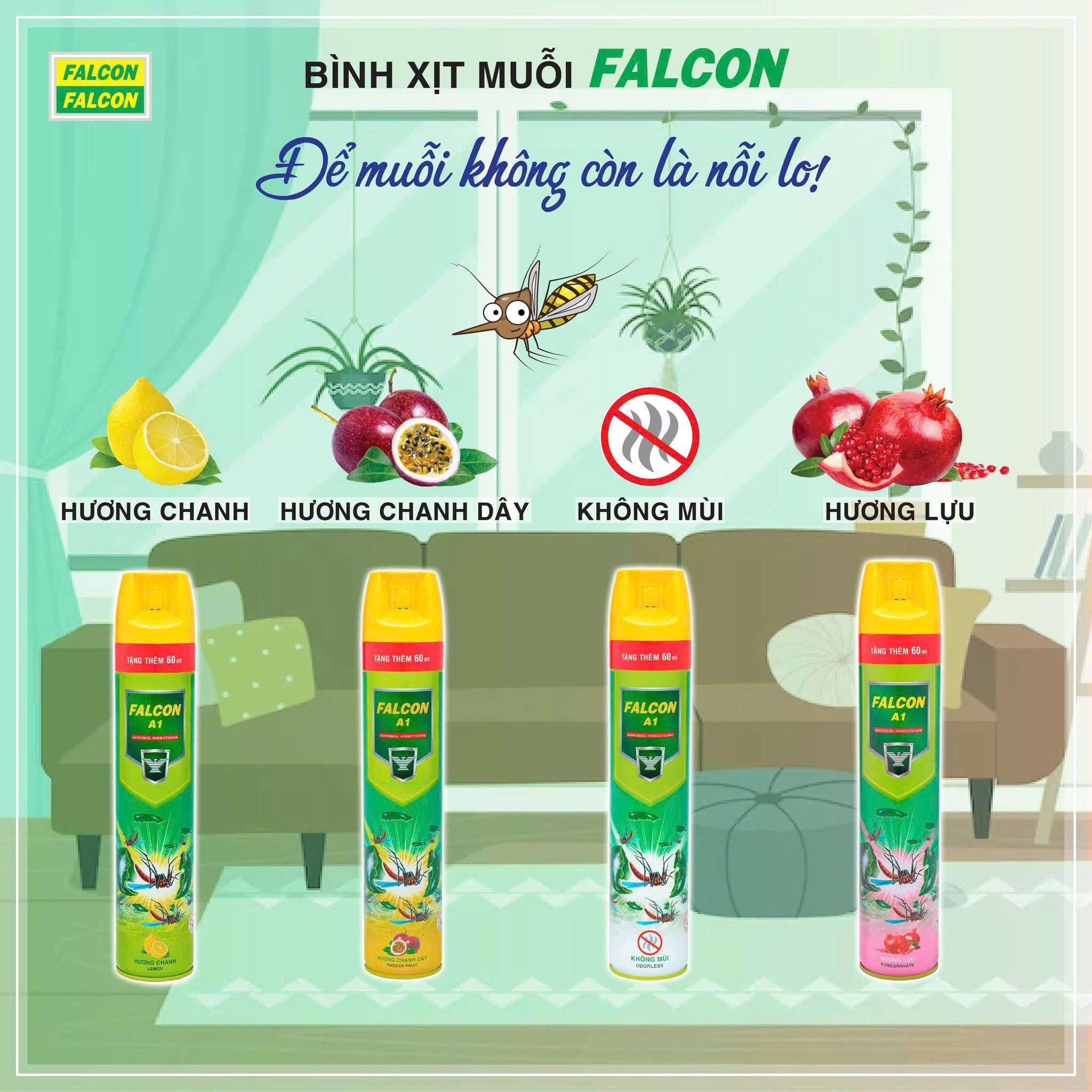  Bình xịt muỗi FALCON A1 600ml không mùi + Tặng thêm 60ml 