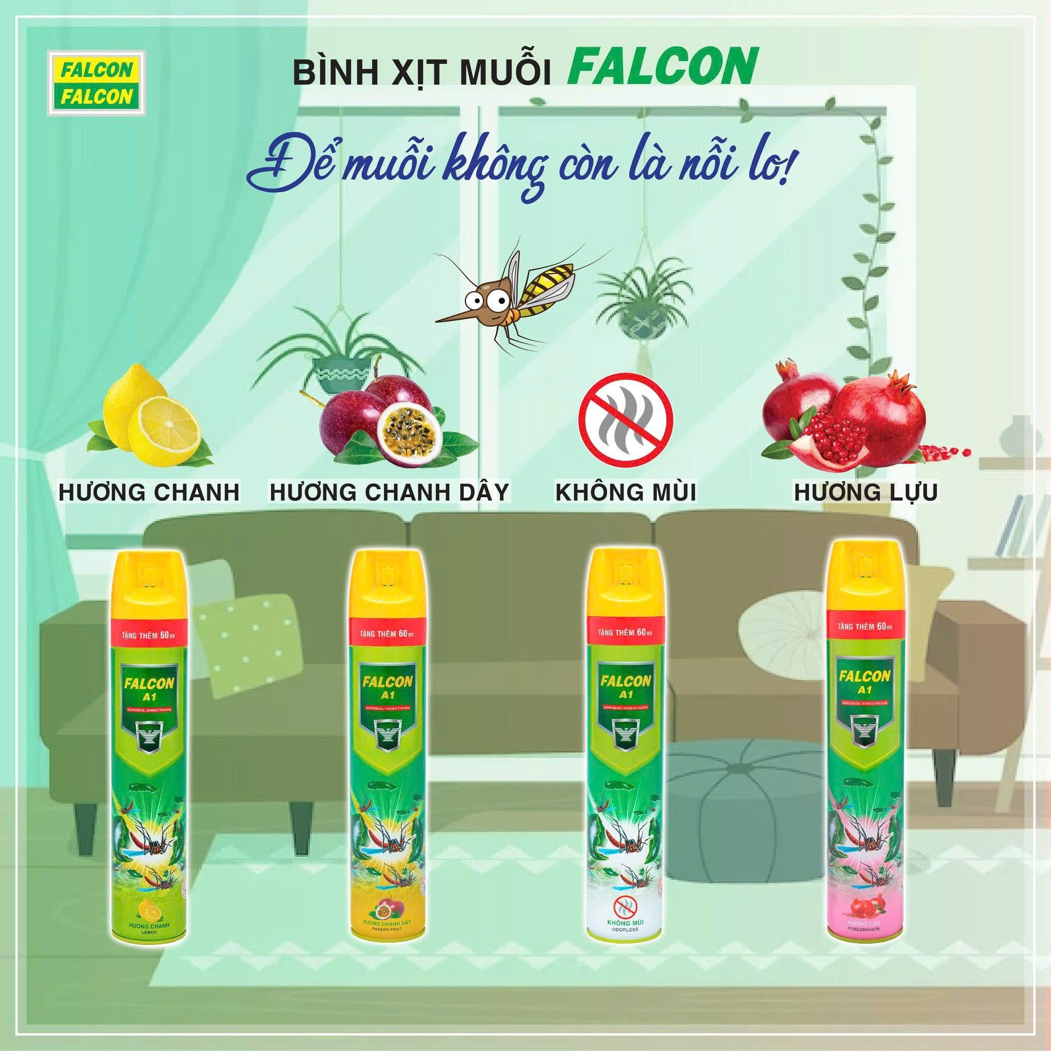  Bình xịt muỗi FALCON A1 600ml không mùi + Tặng thêm 60ml 