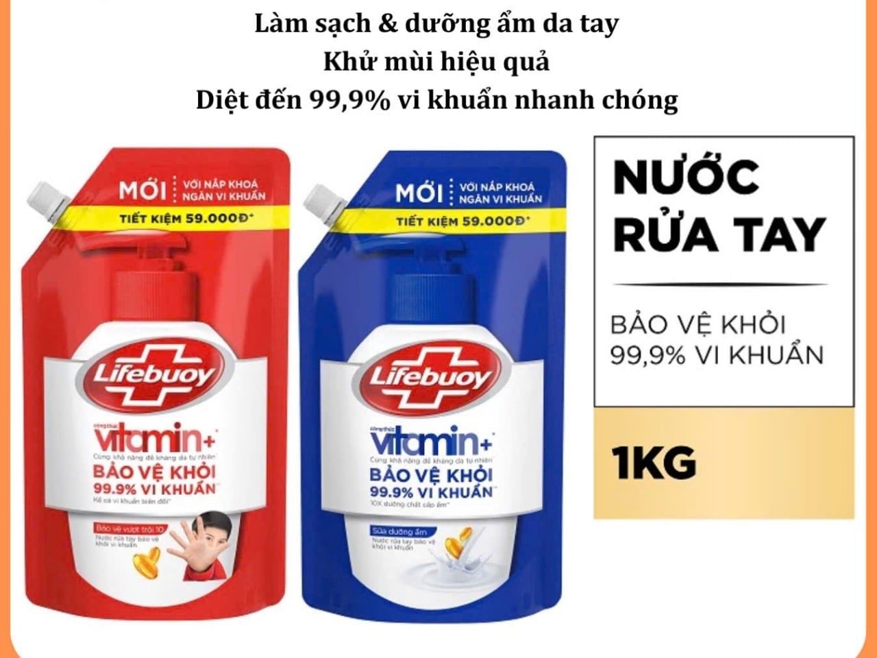  Nước rửa tay sạch khuẩn Lifebuoy Dạng Túi 1 KG có vòi tiện lợi sử dụng 