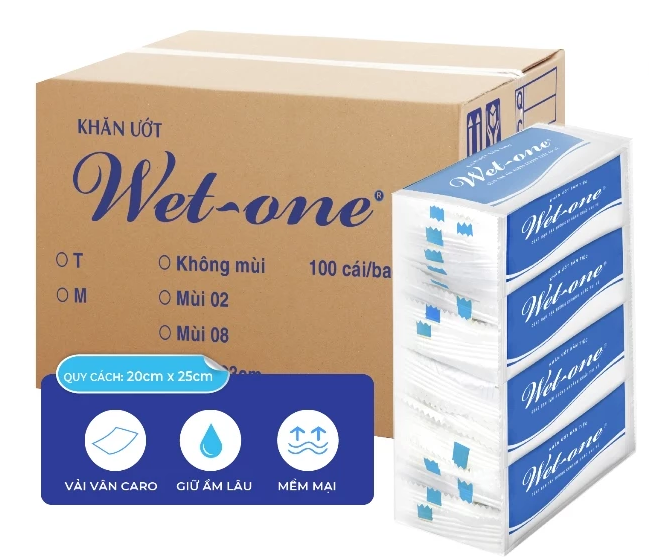  Thùng 1200 Cái Khăn Lạnh WET-ONE - Vải Không Dệt Mềm Mại, Vân Caro 