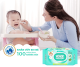  Khăn ướt cho bé Nuna 100 tờ hương phấn - Vải rayon mềm dai - tinh chất lô hội - an toàn vệ sinh cho bé 