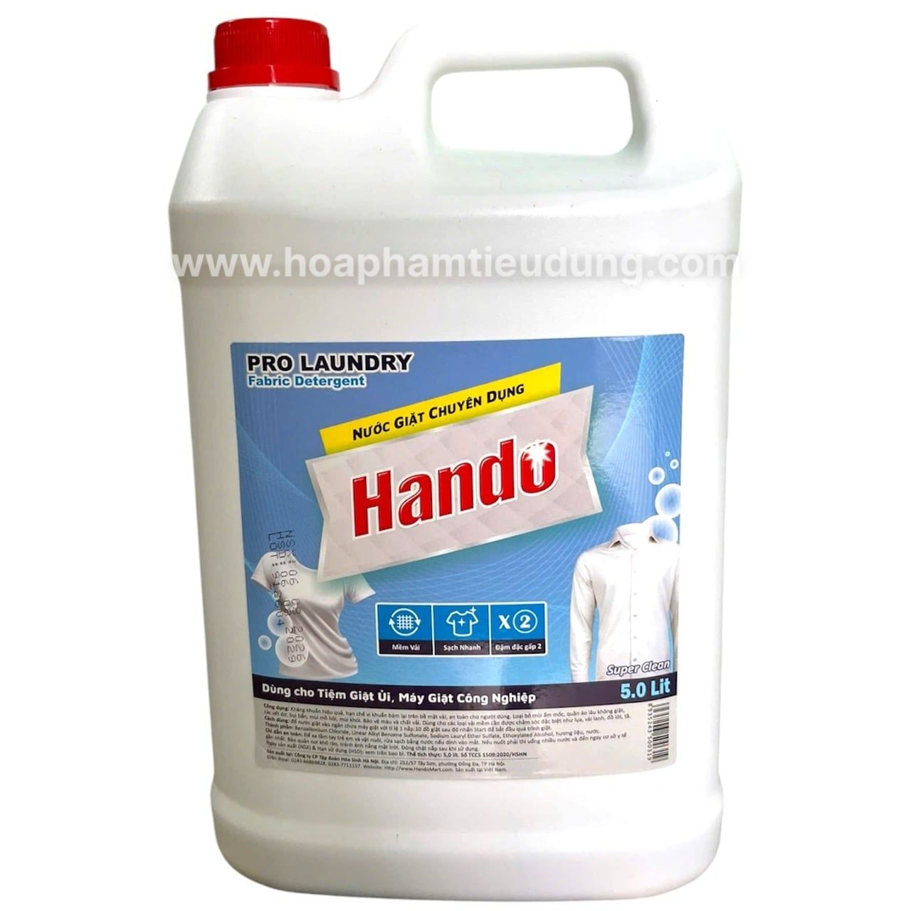 Nước giặt đậm đặc Hando 5L khử mùi hôi, ẩm mốc, chuyên dụng Giặt ủi, Quán ăn, Nhà hàng, Khách sạn, Cafe, Spa 