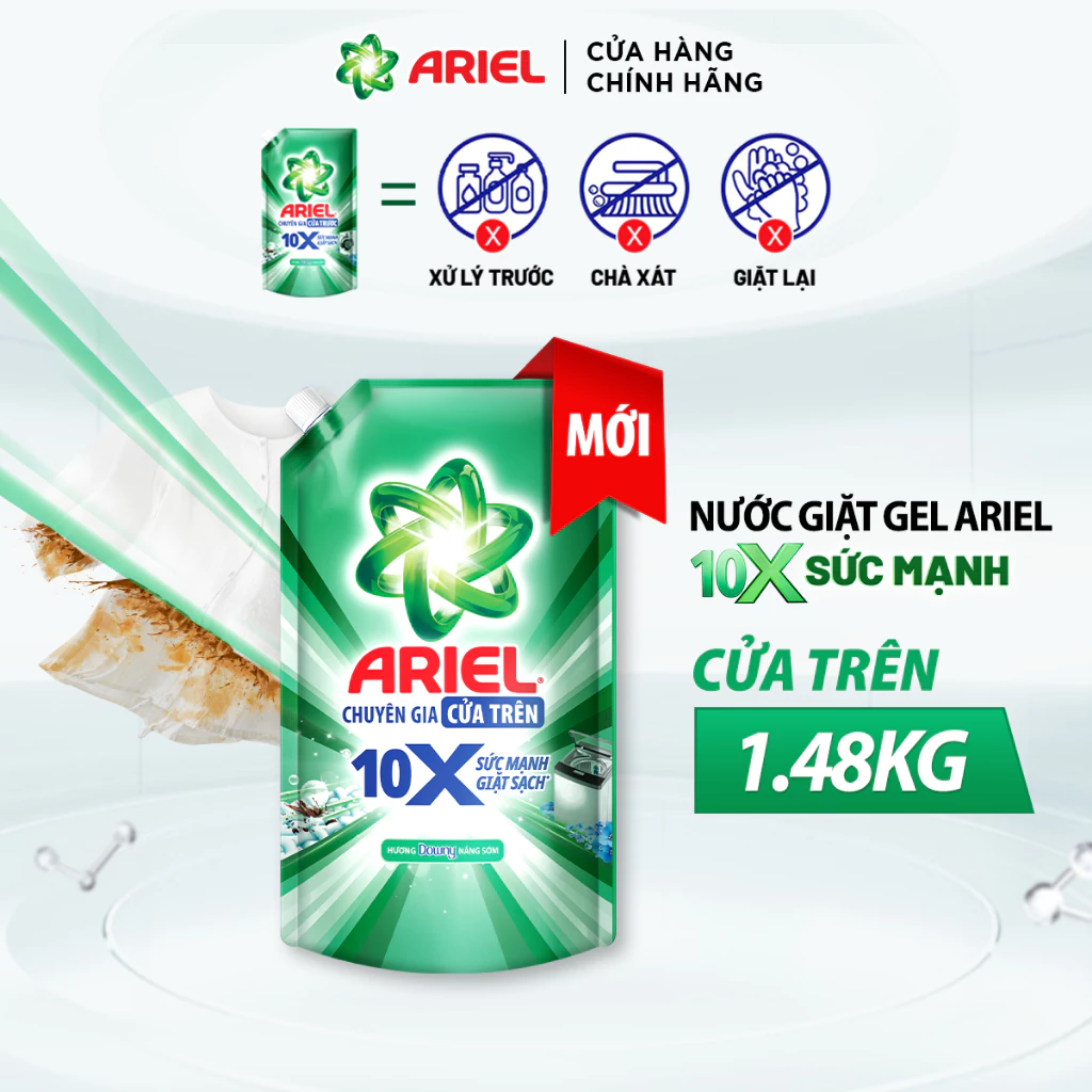  Nước Giặt Gel ARIEL 10X Sức Mạnh Giặt Sạch Chuyên Gia Cửa Trước - Cửa Trên Hương Downy Nắng Sớm Túi 1.37 - 4.05KG 
