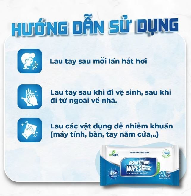  Khăn ướt diệt khuẩn EcoWipes 60 tờ hương chanh sả 