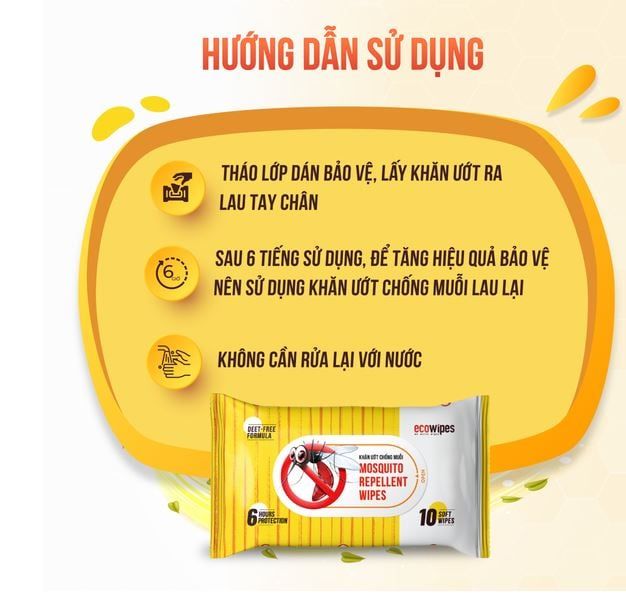  Khăn giấy ướt chống muỗi Ecowipes – Mosquito Repellent Wipes 10 tờ/gói 